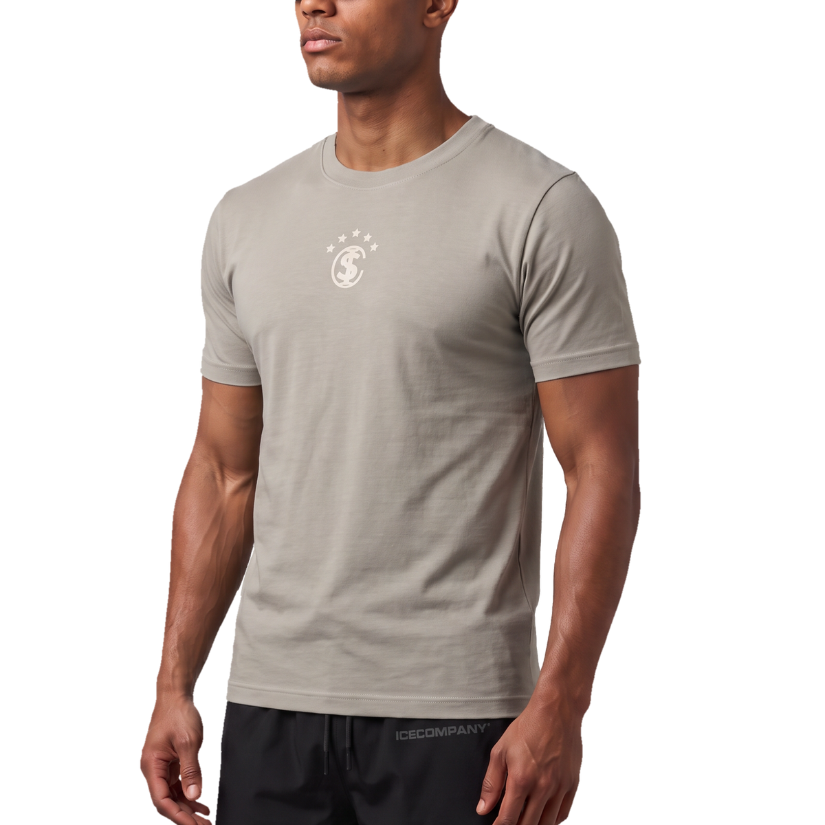 Tee Essentials Bege com modelo, foto 2