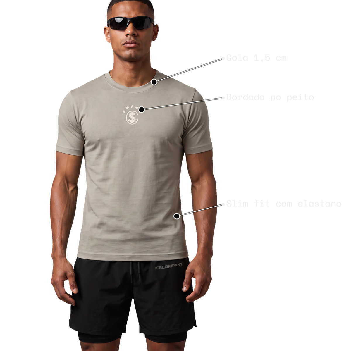 Tee Essentials Bege com modelo, foto 7