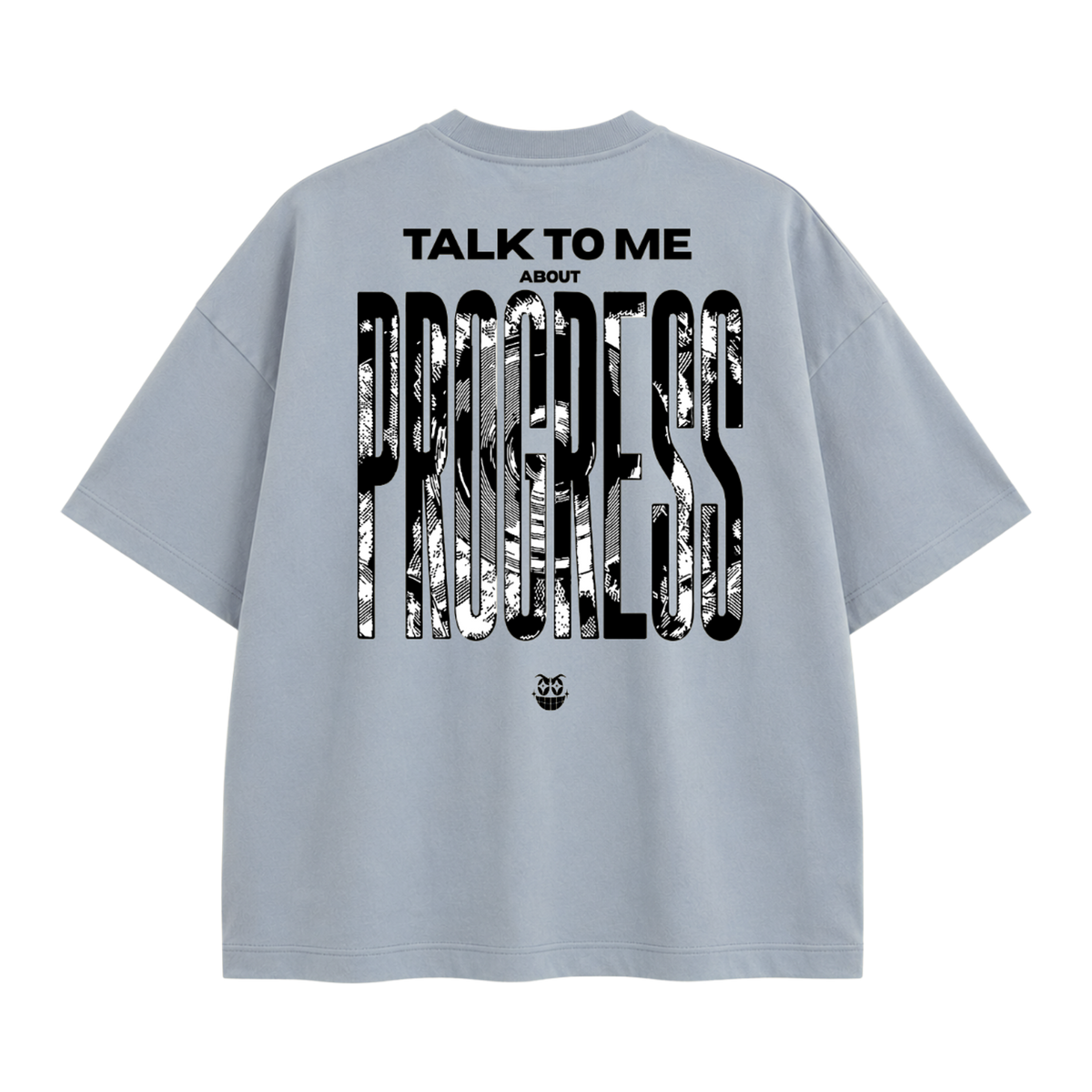 Tee PROGRESS Oversized Premium Azul Dusty, costas
